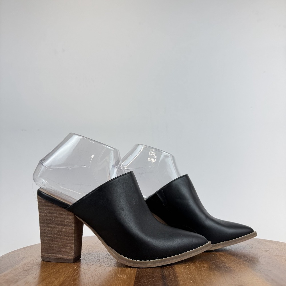 New‎ NWOB Womens Abound Maya Black Faux Leather Slip On Heeled Mules Size 6 M